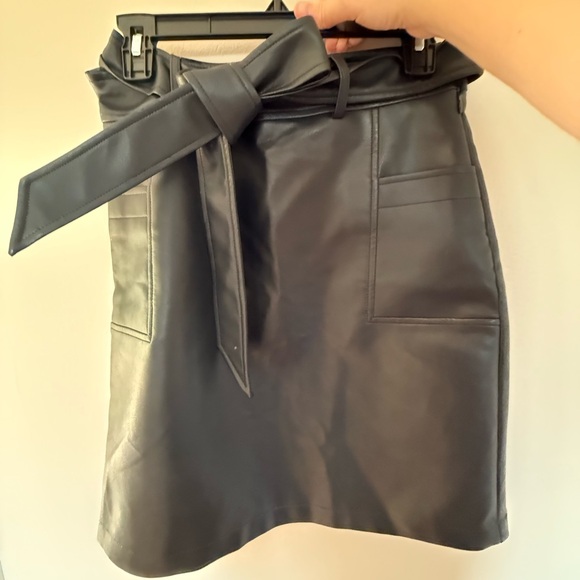 Bagatelle Black Leather Pencil Skirt with Belt - Picture 2 of 6